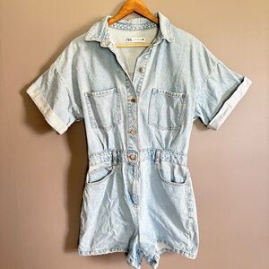 Zara Denim Button-Up Romper Size Medium
